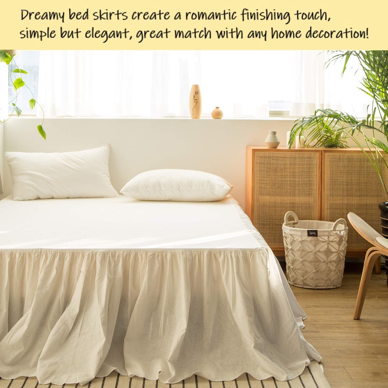 BISELINA French Linen Bed Skirt with Pleated Frills 22-Inch Tailored Drop Natural Flax Cotton Blend Dust Ruffle Soft Cozy Farmhouse Bedding (22" Twin, White) - Image 5